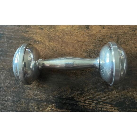 Salisbury Pewter Dumbbell Baby Rattle - Picture 2 of 4
